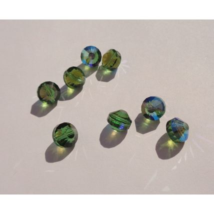 12 Vintage Swarovski 5101 8mm Green Tourmaline Crystal Beads Austria Faceted 110