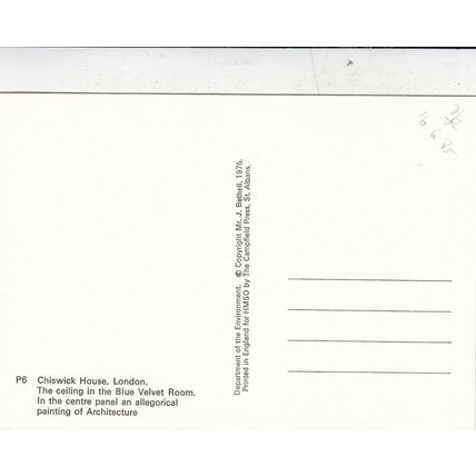 Chiswick House Ceiling Blue Velvet Room London Postcard unused VGC