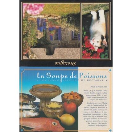 Fish Soup Bretagne France Poissons La Soupe De Francais + Cat Chat 2x Postcard