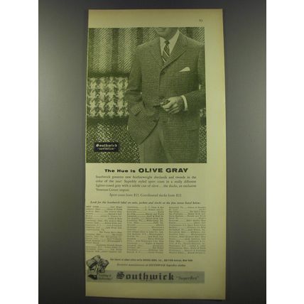 1956 Southwick Suits Advertisement - The hue is olive gray