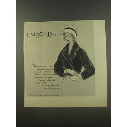 1956 I. Magnin & Co. Beaver Fur Coat Ad - Short and chic