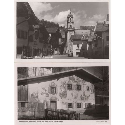 Mittenwald Germany Obermarkt Bemaltes House 2x Postcard s