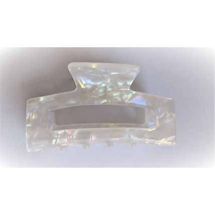 Pearly white iridescent rectangle marbled hair claw clip