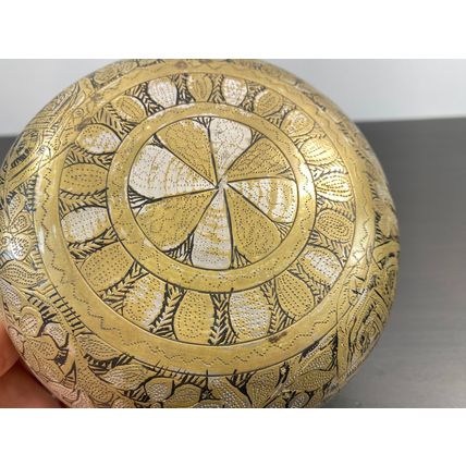 Antique Brass Bowl, Handmade Engraved Vessel, Circa 1800, Floral Pattern Dish, H