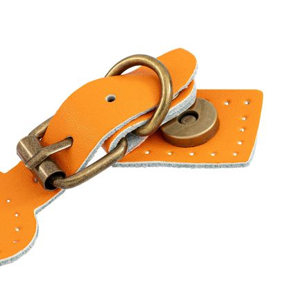 Bag Sew On Genuine Leather Buckle Magnetic Closure Replacement (Orange)