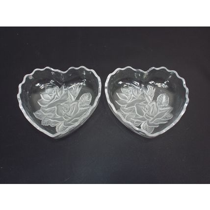 Vintage Studio Nova Japan Crystal Heart Box Candy Dish Decor Glass Rose Jewelry