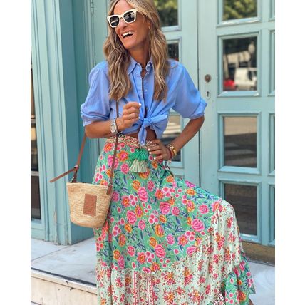 Fashionable Summer, Women's Printed, Long Skirt, Ruffled