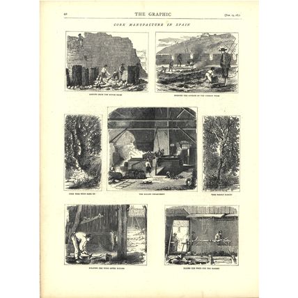 CORK MANUFACTURE IN SPAIN 1872 VICTORIAN ENGRAVINGS