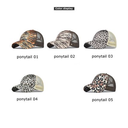 Ladies High Bun Hat Cotton Summer Sun Sport Ponytail Leopard Baseball Cap