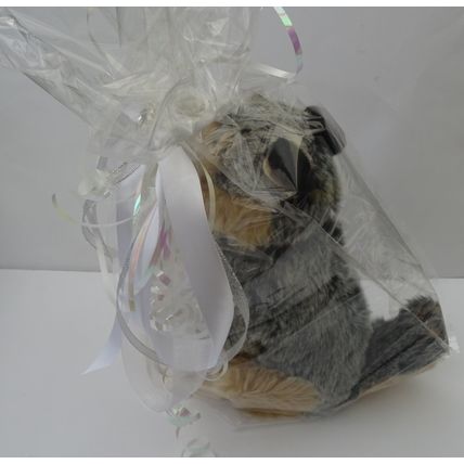 Toy Grey Wolf, not gift wrapped, with engraved tag, gift wrapped with tag