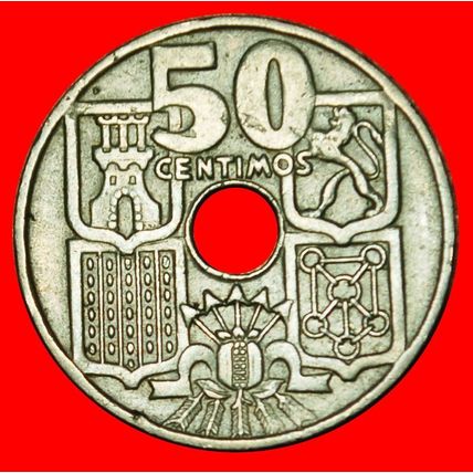 Ⰶ GENERALISSIMO FRANCO (1947-1975): SPAIN★ 50 CENTIMOS 1953★LOW START★NO RESERVE