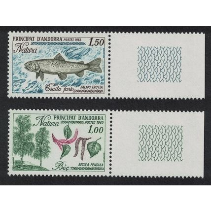 Andorra Fr. Trout Fish Trees Nature Protection 2v Coin Labels 1983 MNH