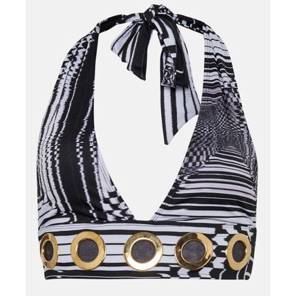 KAREN MILLEN Eyelet Trim Plunge Neck Graphic Bikini Top and Bottom Set BNWT