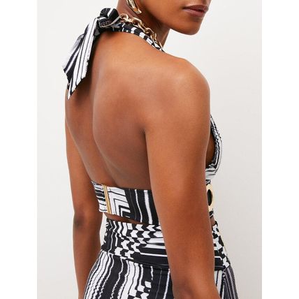 KAREN MILLEN Eyelet Trim Plunge Neck Graphic Bikini Top and Bottom Set BNWT