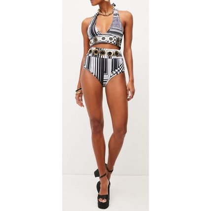KAREN MILLEN Eyelet Trim Plunge Neck Graphic Bikini Top and Bottom Set BNWT