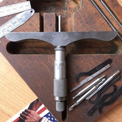 STARRETT 445 Depth Micrometer 2-3" Wood Holder USA