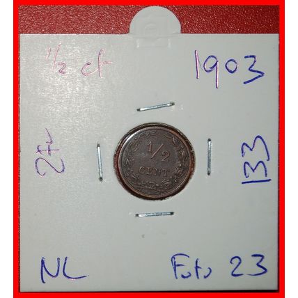 Ⰶ RAMPANT LION (1903-1906): NETHERLANDS ★ 1/2 CENT 1903! ★LOW START★NO RESERVE