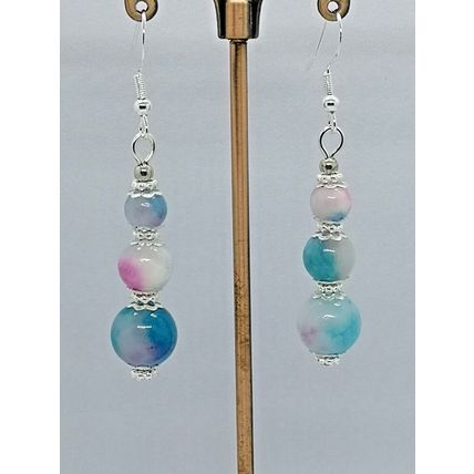 Pretty Pink Blue And White Persian Jade Beaded Earrings