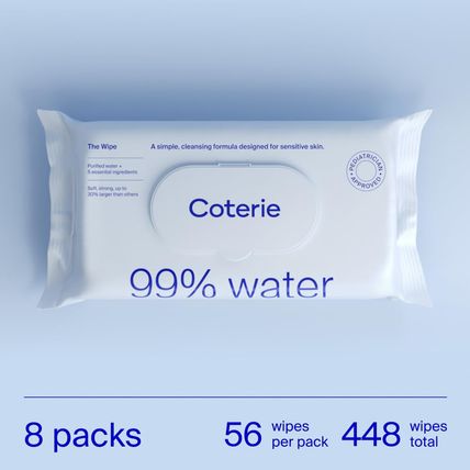 Coterie Baby Wipes for Sensitive Skin, Plant-Based and Plastic-Free Fibers, 99%