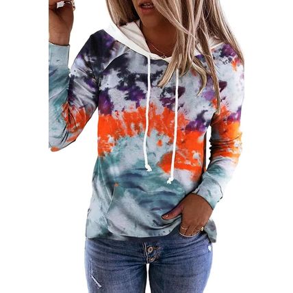 Multicolor Tie Dye Drawstring Kangaroo Pocket Hoodie