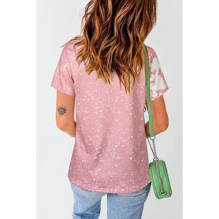 Pink Tie Dye Color Bleached Short Sleeve T Shirt
