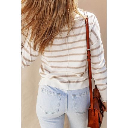 Cowl Neck Striped Print Drop Shoulder Sweater