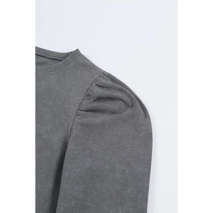 Gray Vintage Washed Puff Sleeve Sweatshirt