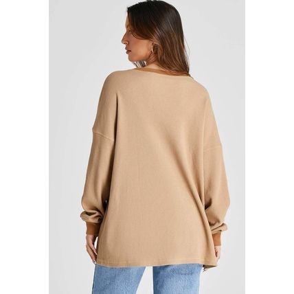 Smoke Gray Thermal Pullover Loose Sweatshirt