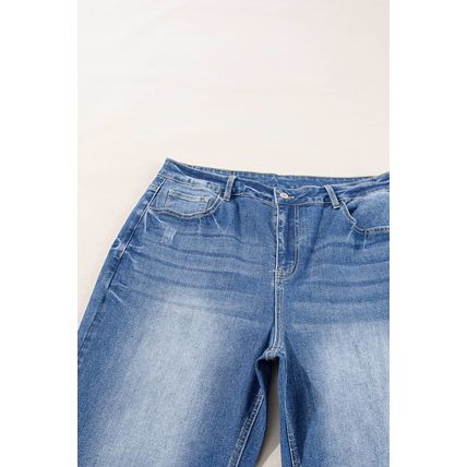 Ashleigh Blue Medium Wash Ripped Edge Flared Plus Size Jeans
