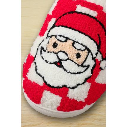 Fiery Red Checkered Santa Claus Graphic Plush Home Slippers