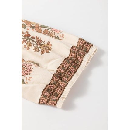 Apricot Floral Print Tassel Drawstring V Neck Loose Mini Dress
