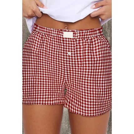 Red Plaid Gingham Printed High Waist Shorts