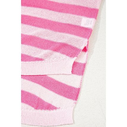 Pink Stripe USA Flag Notched Neckline Loose Sweater Vest
