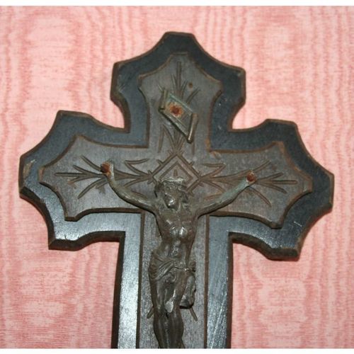 Antique 1900 Art Deco Wood Religious Cross Crucifix