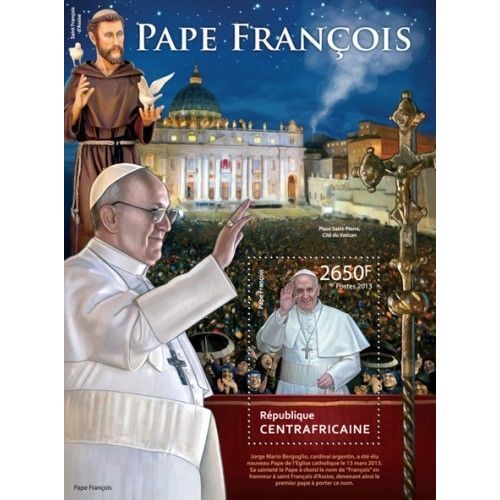 CENTRAL AFRICA 2013 SHEET MNH POPE FRANCIS POPES PAPE FRANÇOIS PAPA FRANCISCO 1A