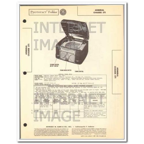 ADMIRAL model 5T12 5 tube AM radio phonograph Sams Photofact manual