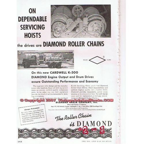 DIAMOND CHAIN COMPANY 1955 Cardwell K-200 oil gas drilling vintage ad
