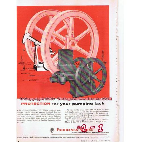 FAIRBANKS-MORSE 1955 gas oil pumping jack well engine vintage ad