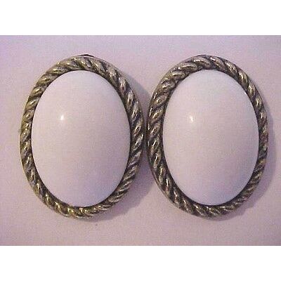 White Oval Earrings Gold Rope Chain Twist Pierced Earrings 1-1/4"