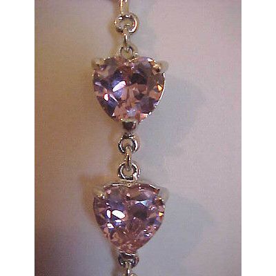 Heart Necklace Triple Pink Crystal Heart Y Necklace Silver Cable Chain 18"