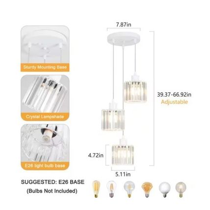 LWYTJO 3-Light Shine White Modern Classic Style Crystal Pendant Light