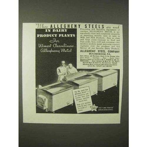1935 Allegheny Steel Ad - In Dairy Product Plants