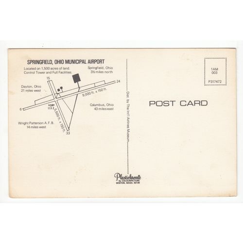 Springfield Ohio Municipal Airport Postcard