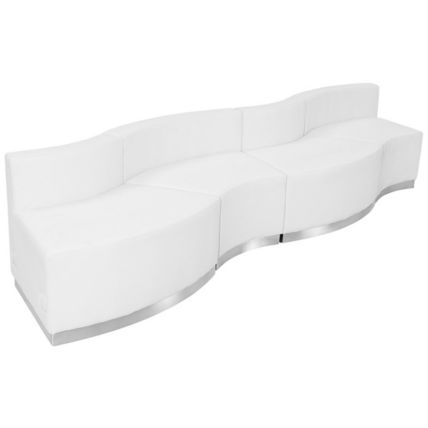 Reception Sectional Black White Leather Soft* 4 Pc Wavy Office Hotel Conference