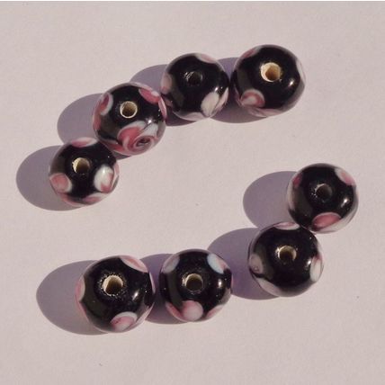 8 Black Pink Rondelle Beads 12x8mm Crafting Jewelry Making Sewing bd092