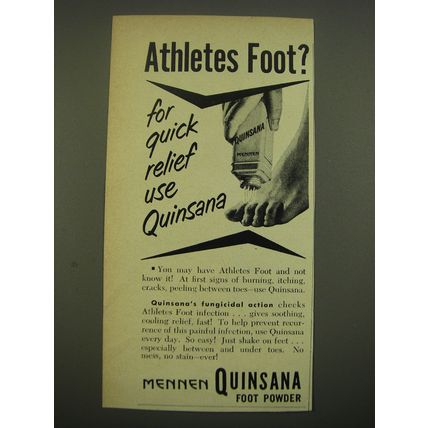 1951 Mennen Quinsana Foot Powder Ad - Athletes Foot?