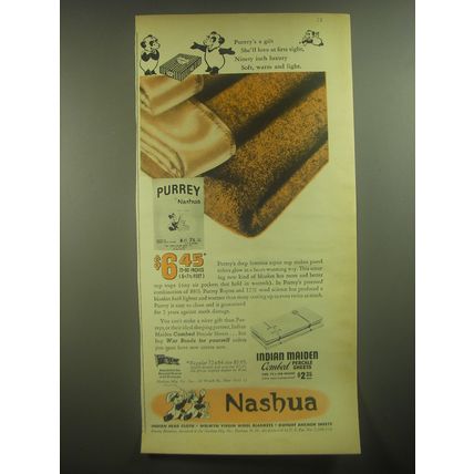 1945 Nashua Purrey Blanket Ad - Purrey's a gift she'll love at first sight