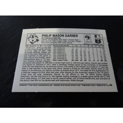 1981 Kellogg's 3-D Super Stars Card # 44 Phil Garner Ex (5) Pittsburgh Pirates