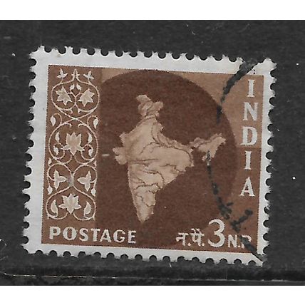 INDIA 1957 MAP OF INDIA 3np DEEP BROWN SG 377 FINE USED#