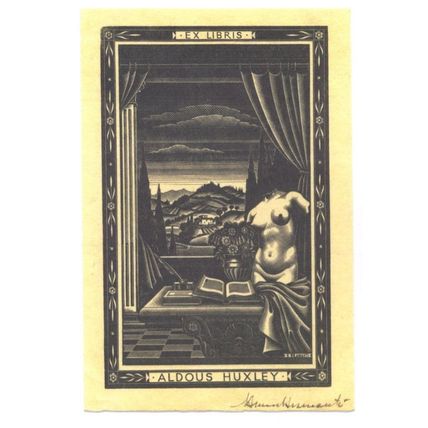 Aldous Huxley Book Plate By Bruno Brumanti Ex Libris Postcard